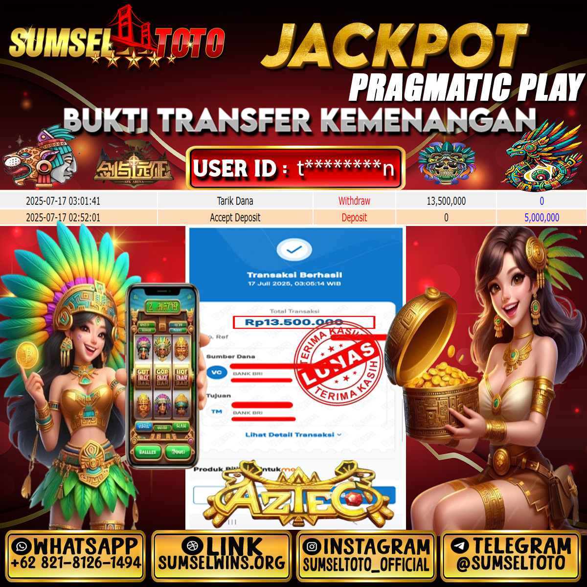 SUMSELTOTO JACKPOT ASTEC Rp.13,500,000.,- LUNAS